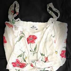Hollister White Crop Top with Red Floral Design